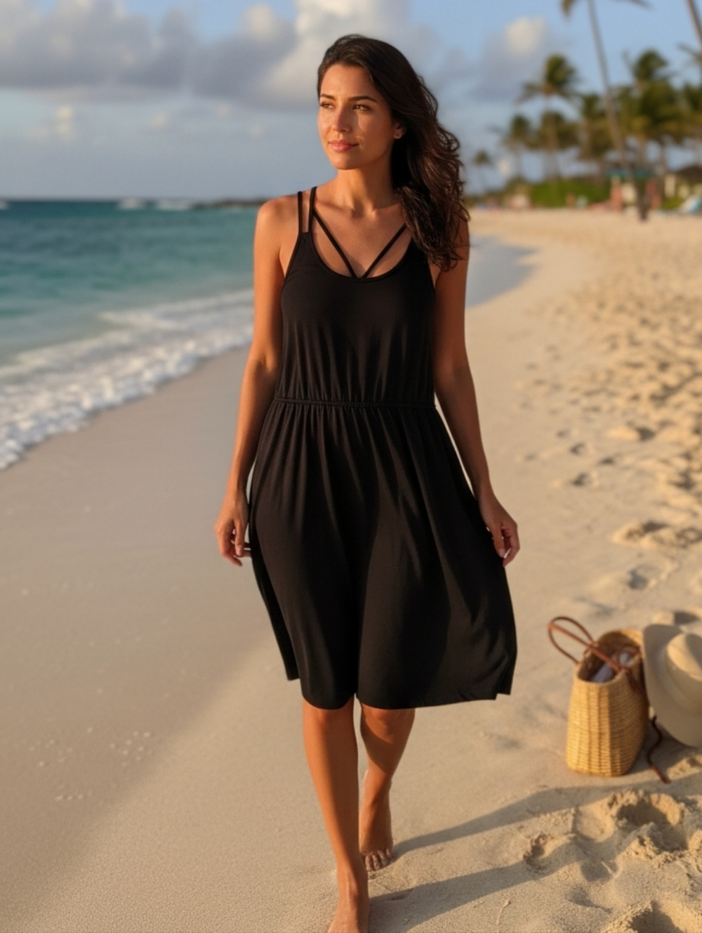 Black Strappy Beach Cover-Up Dress         -Size L- 11-13- BRAND NEW WITH TAG-